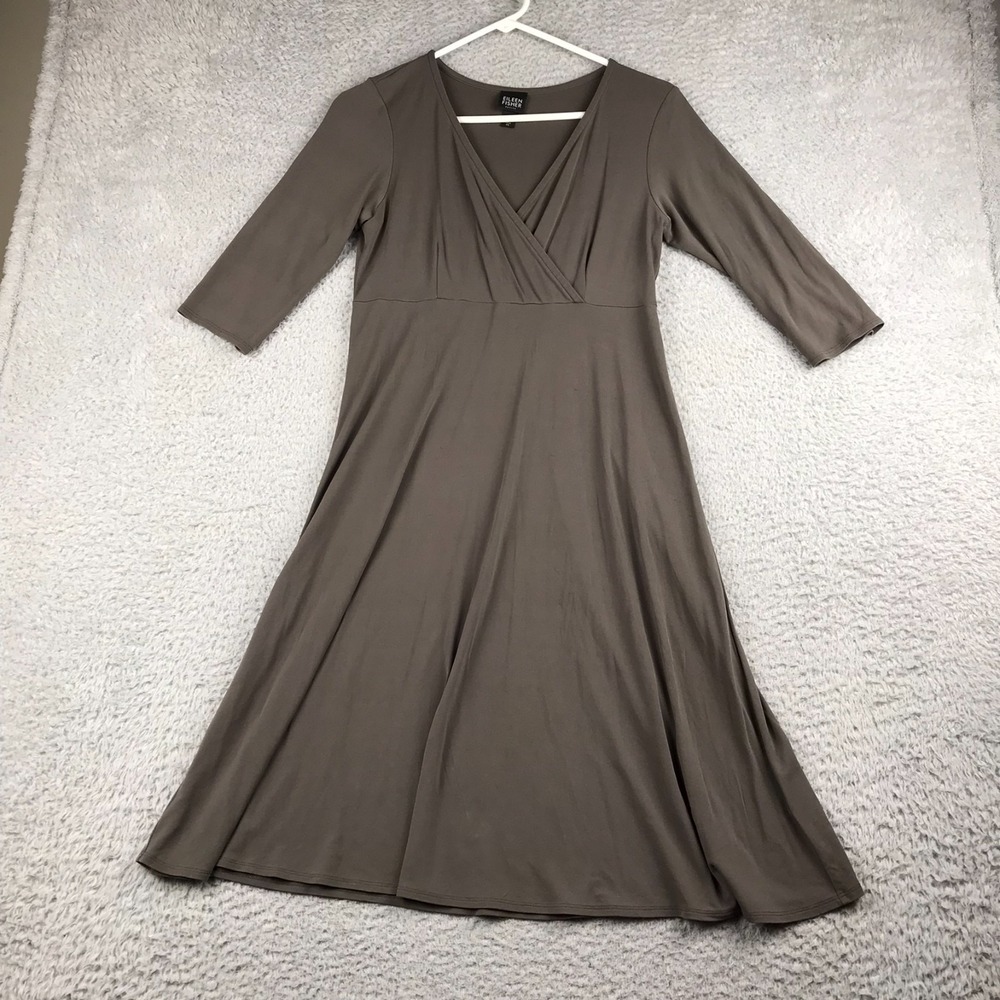 Eileen Fisher Surplice Dress Womens Petite S Gray 100% Silk Georgette Crepe FLAW